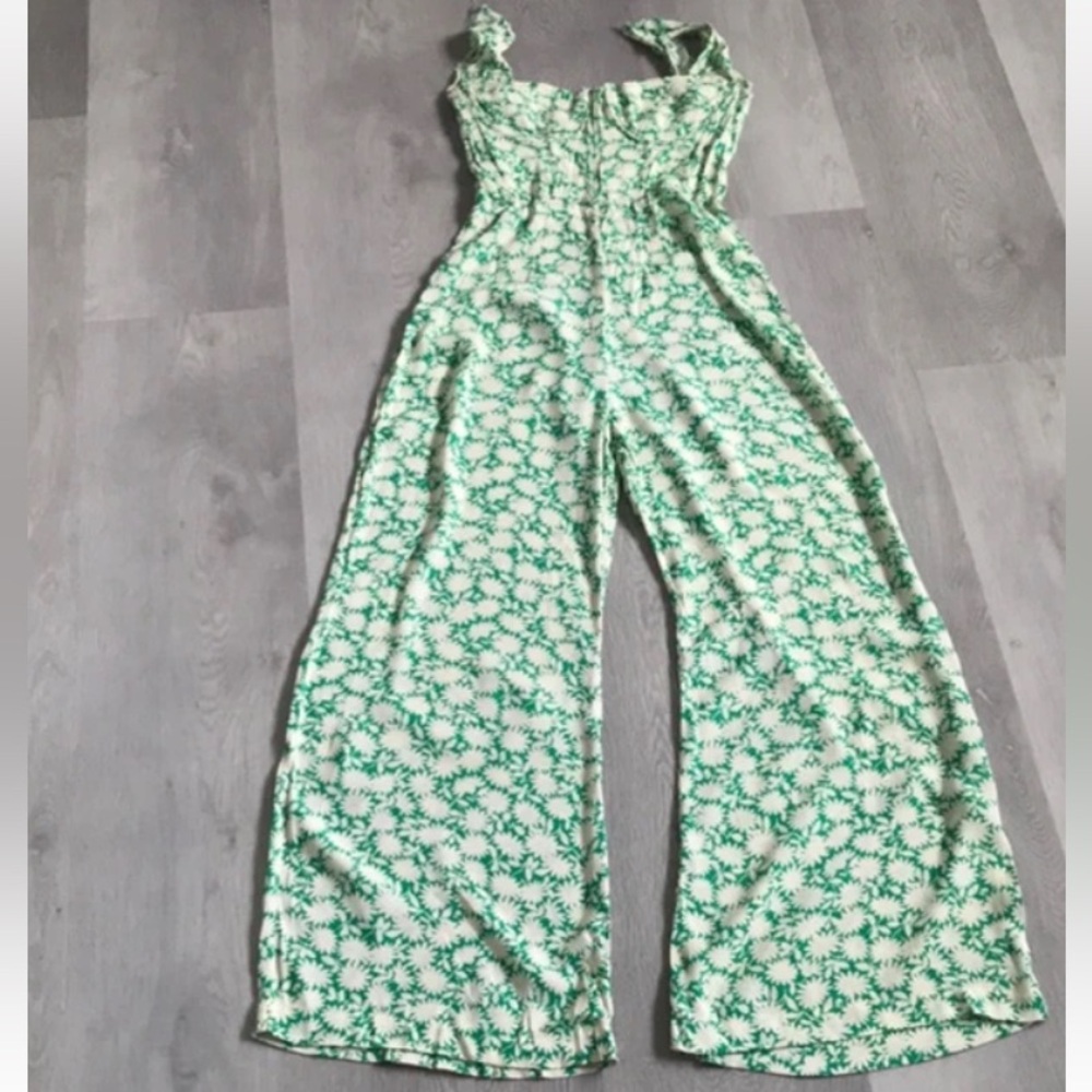 CAPULET JUMPSUIT GREEN FLORAL WIDE LEG CORSET WOMENS SMALL